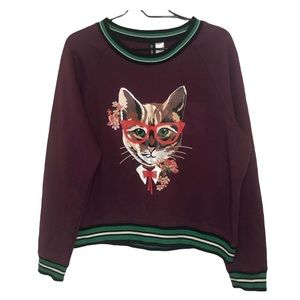 NWT H&M Maroon Cat Crew Neck Sweater Large